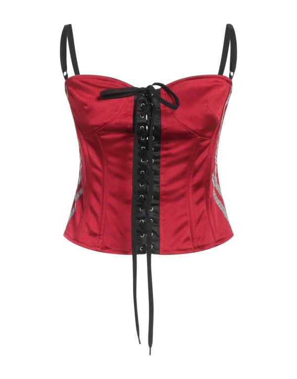 Red and black front lace up corset bustier for women womencorset.com