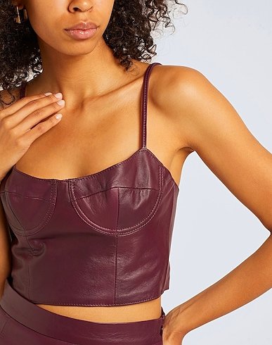Burgundy leather corset bustier for women womencorset.com