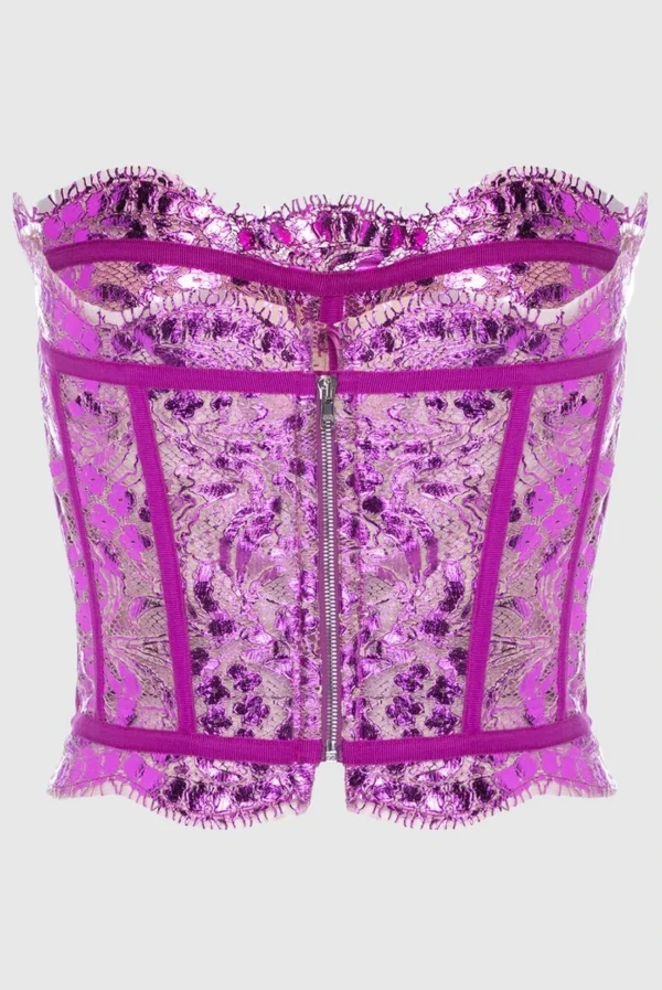 Pink lace metallic Bustier for women womencorset.com