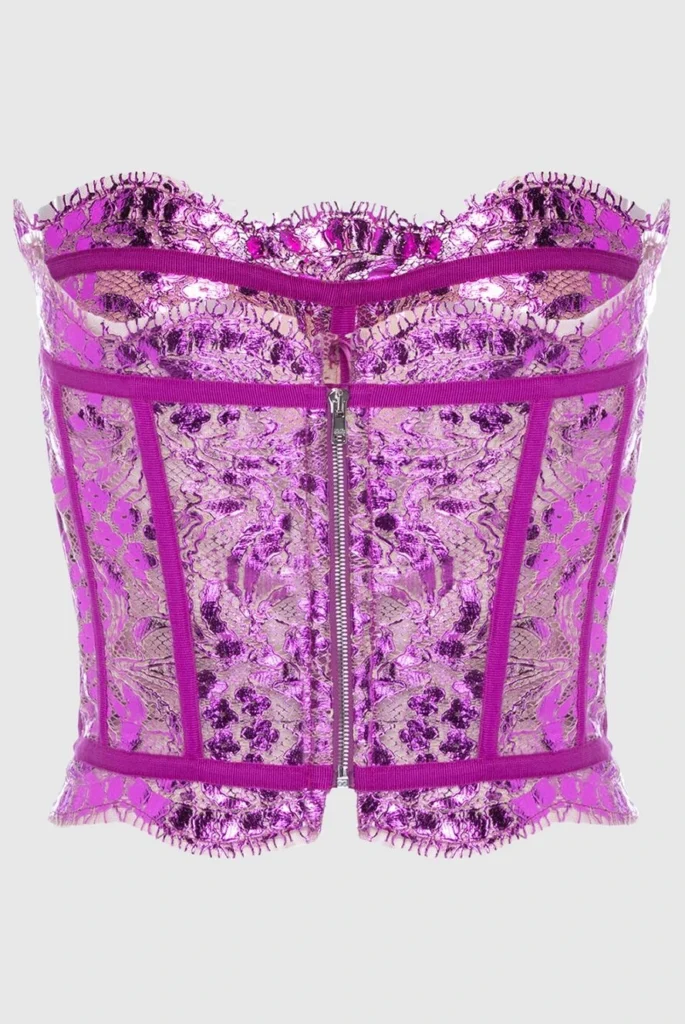 Pink lace metallic Bustier for women womencorset.com