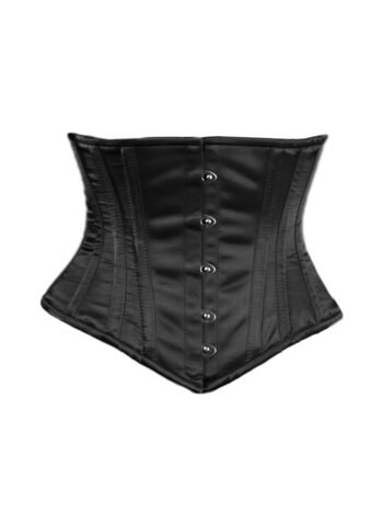 Black satin mini waist cincher corset half womencorset.com