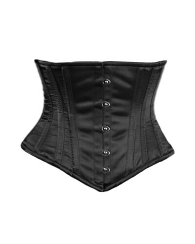 Black satin mini waist cincher corset half womencorset.com