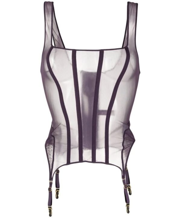 Mesh Boned Overbust Lingerie Purple Corset
