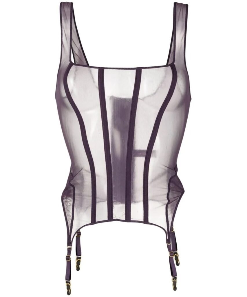 Mesh Boned Overbust Lingerie Purple Corset