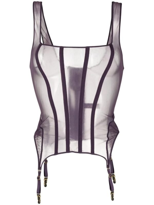 Mesh Boned Overbust Lingerie Purple Corset