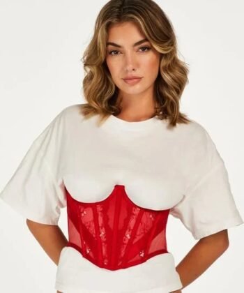 Mesh Under Rib Red Women Corset