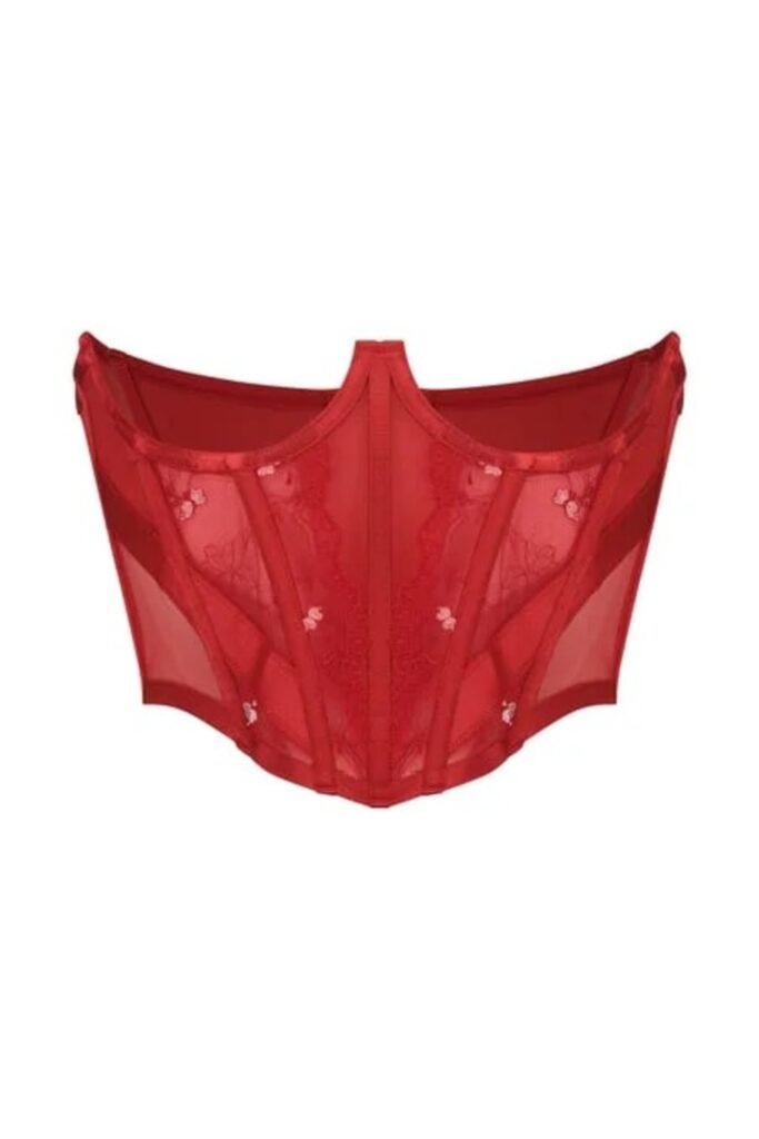 Mesh Under Rib Red Women Corset