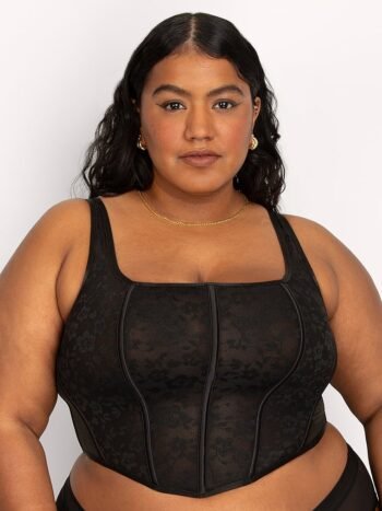 Black Mesh Corset Cropped Top For Women