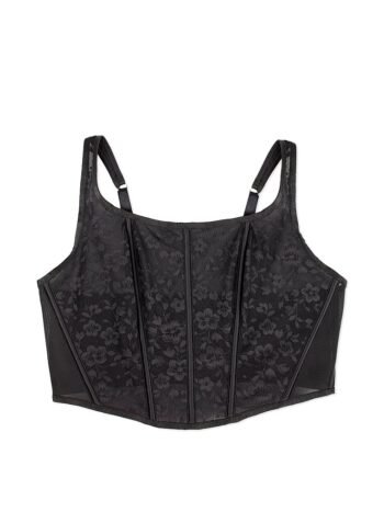 Black Mesh Corset Cropped Top For Women