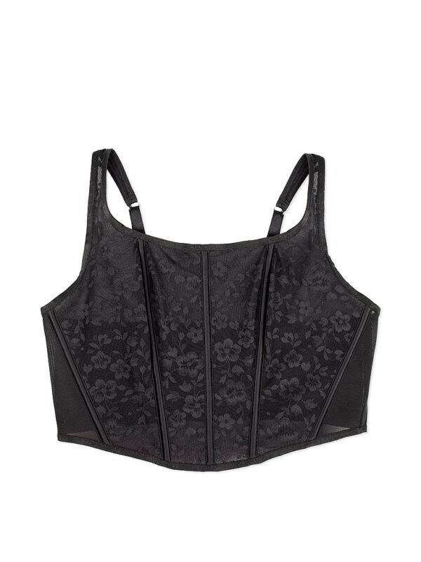 Black Mesh Corset Cropped Top For Women