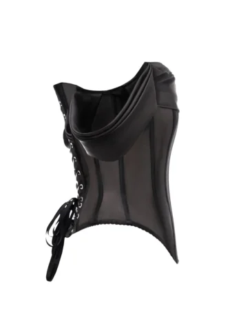 Black Mesh Corset Top With Draped Off Sleeves