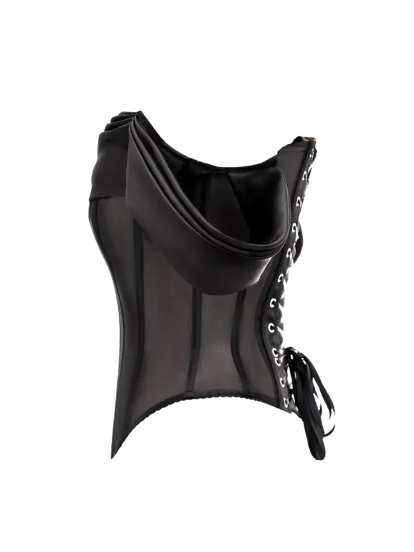 Black Mesh Corset Top With Draped Off Sleeves