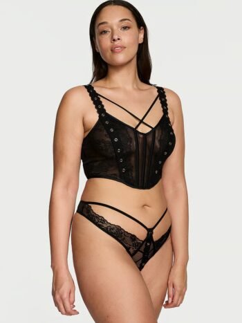Black Mesh Grommet Strappy Corset Top