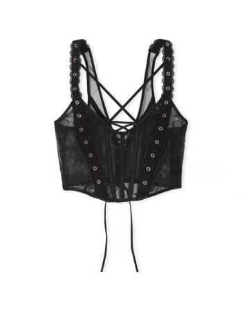 Black Mesh Grommet Strappy Corset Top