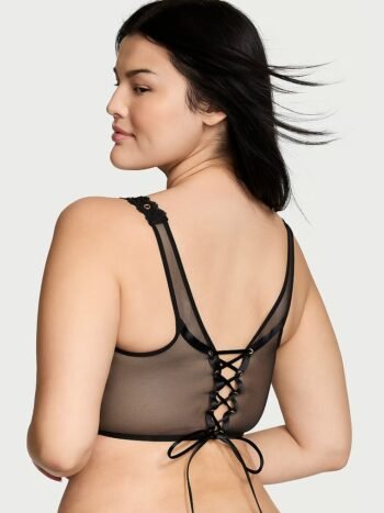 Black Mesh Grommet Strappy Corset Top