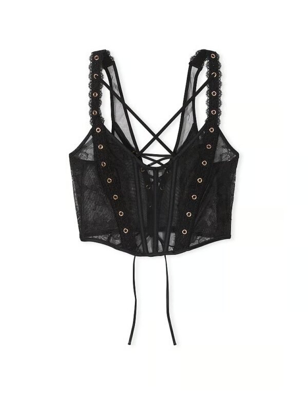 Black Mesh Grommet Strappy Corset Top
