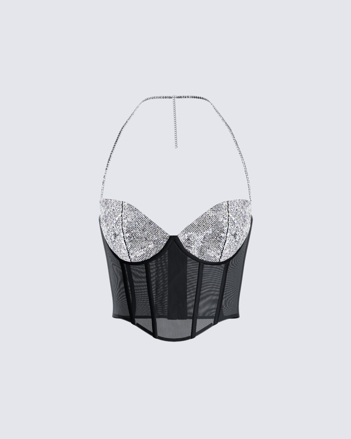 Black Mesh Rhinestone Corset Top