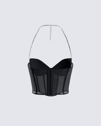 Black Mesh Rhinestone Corset Top