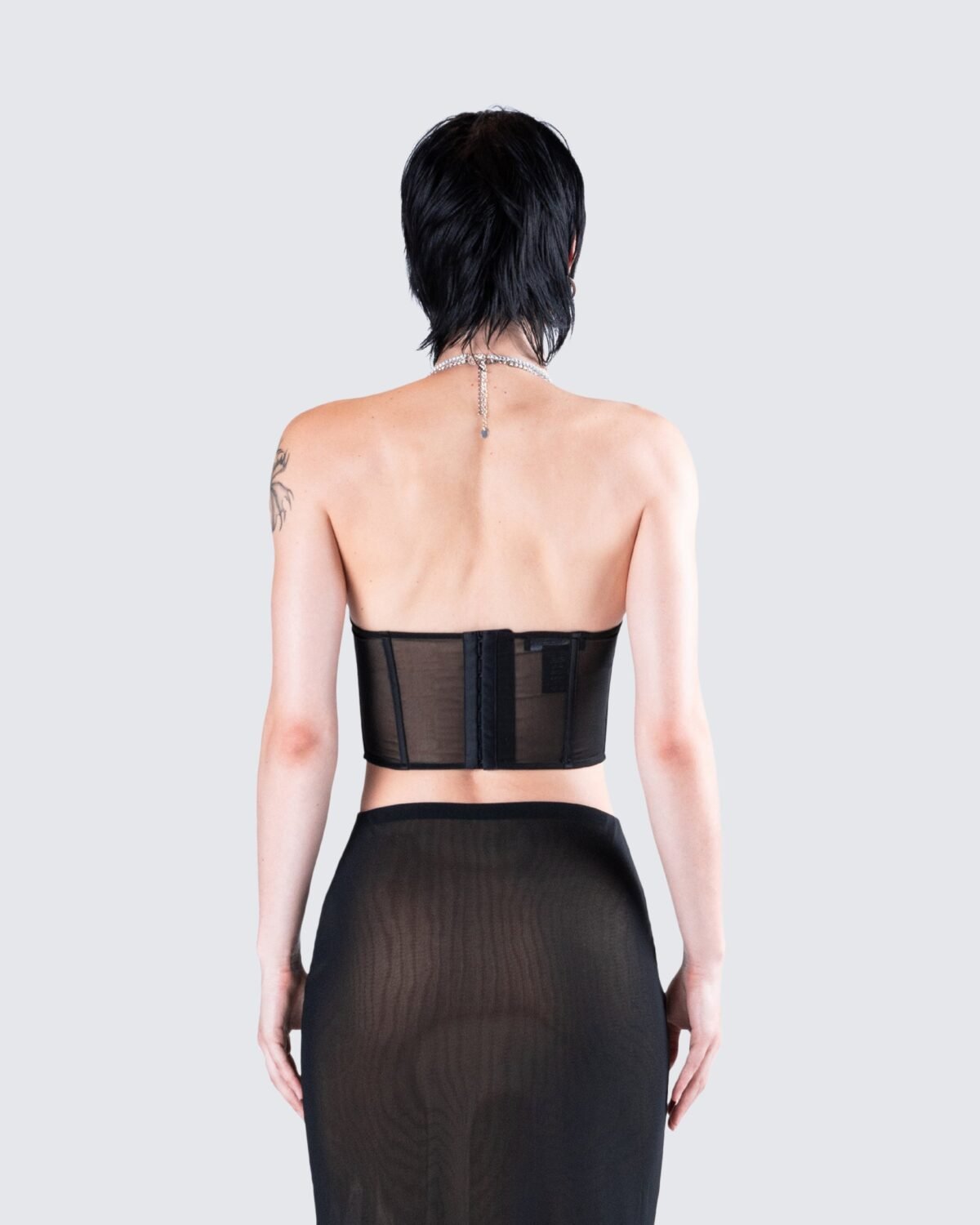 Black Mesh Rhinestone Corset Top