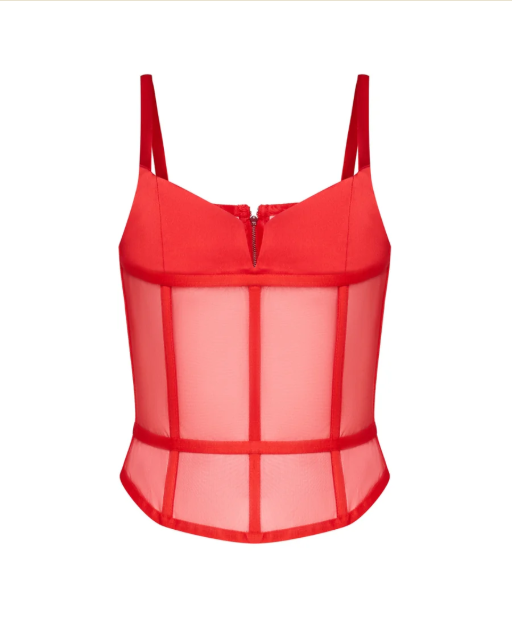 Red Mesh Strappy Corset Top