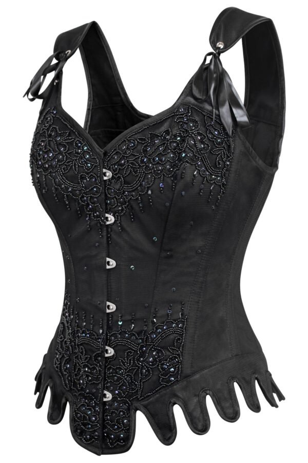 Black Satin Bustier Couture Corset with Shoulder Straps
