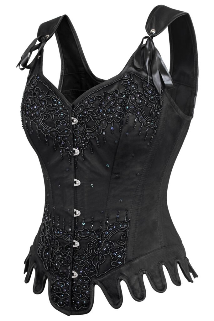 Black Satin Bustier Couture Corset with Shoulder Straps