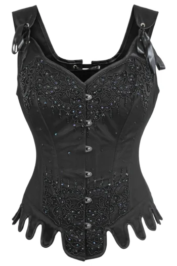 Black Satin Bustier Couture Corset with Shoulder Straps