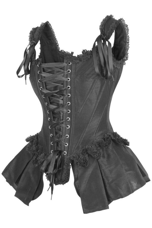 Black Satin Bustier Halloween Costume Overbust Corset Top
