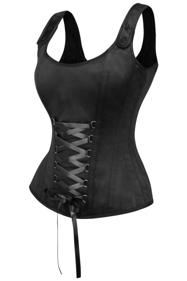 Black Satin Bustier Overbust Corset with Criss-Cross Lacing
