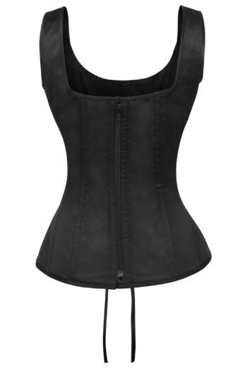 Black Satin Bustier Overbust Corset with Criss-Cross Lacing