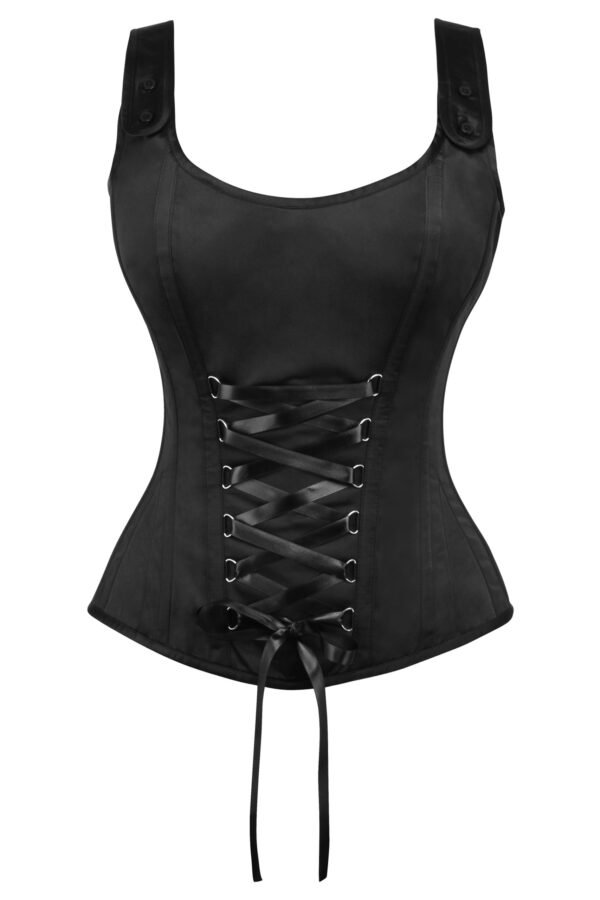 Black Satin Bustier Overbust Corset with Criss-Cross Lacing
