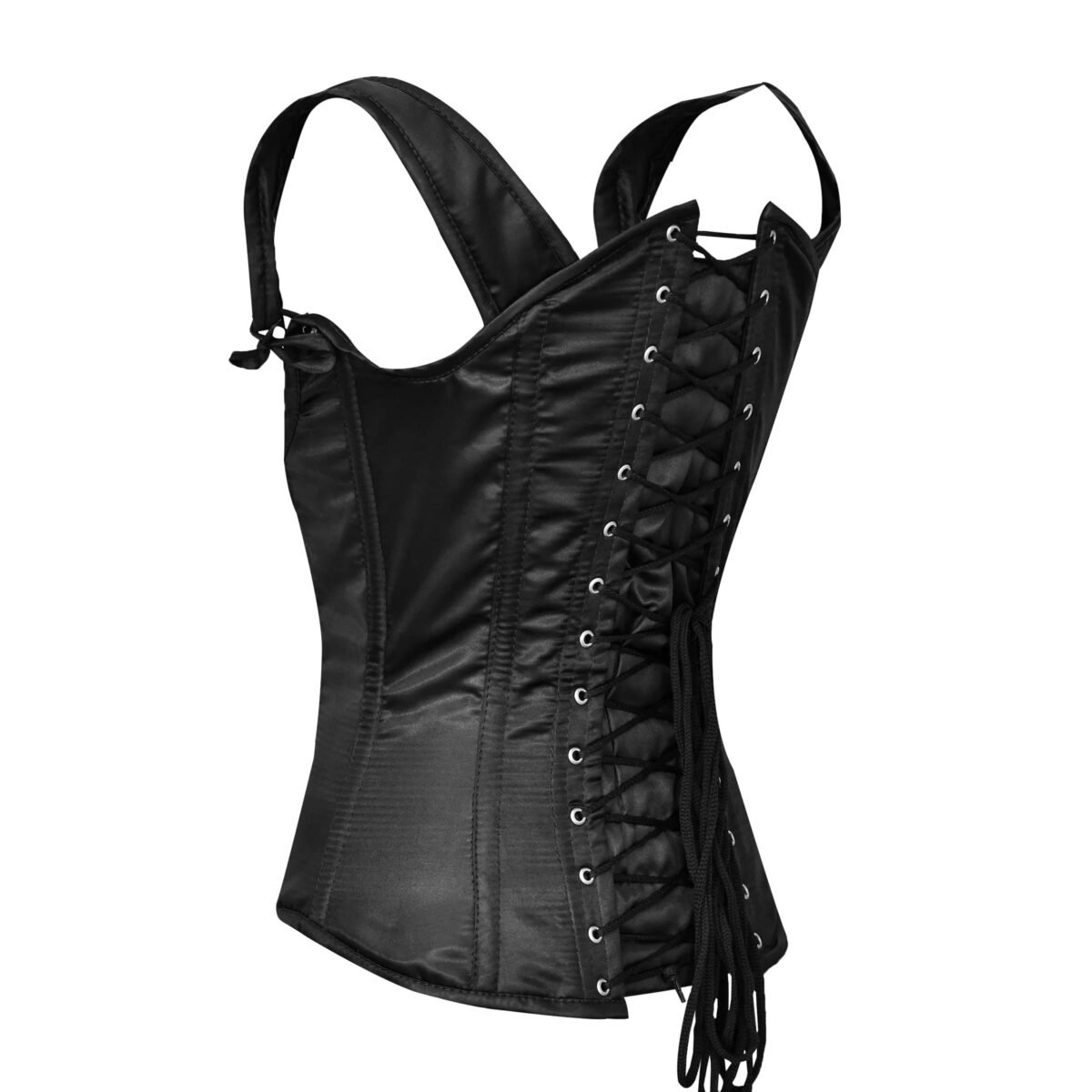 Black Underbust Boned Satin Bustier Lacing Corset