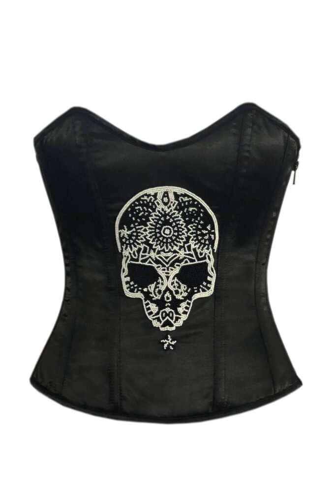 Black Zipper Handmade Satin Gothic Bustier Waist Training Corset