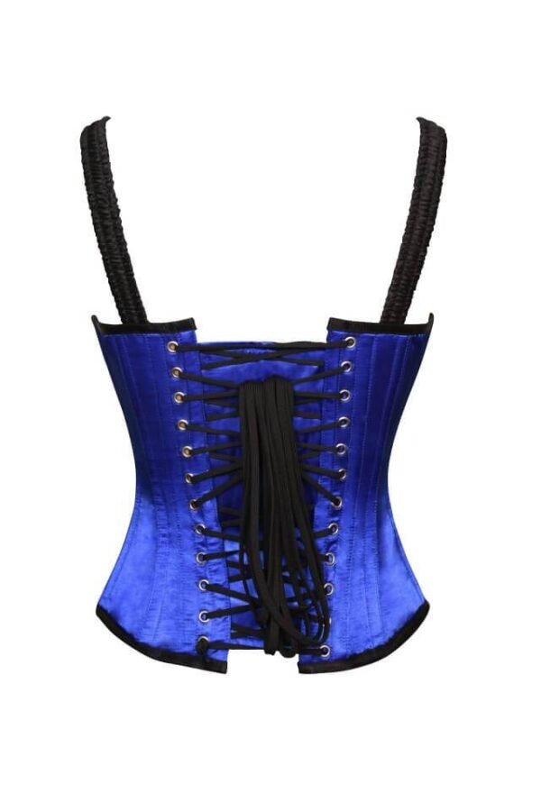 Blue Black Satin Bustier Leather Shoulder Straps Steampunk Corset Top