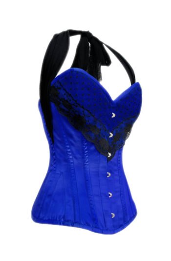 Blue Halter Neck Satin Bustier Gothic Corset Top