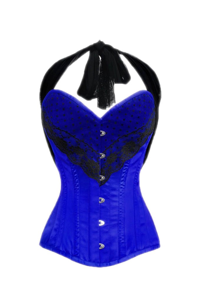 Blue Halter Neck Satin Bustier Gothic Corset Top