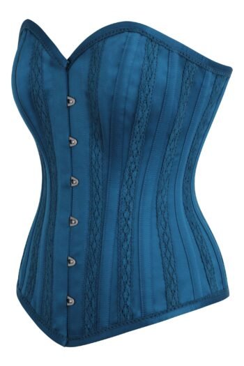 Blue Satin Bustier Waist Trainer Overbust Corset Top