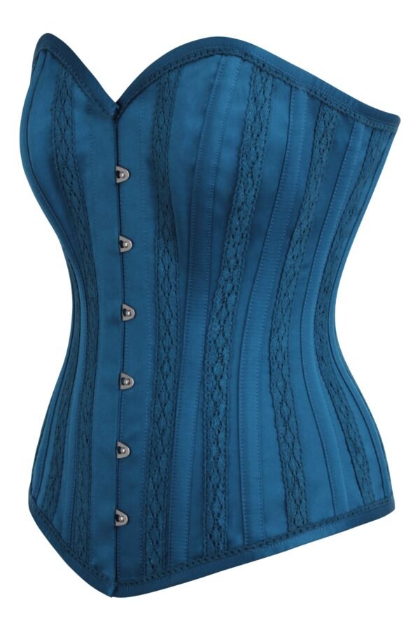 Blue Satin Bustier Waist Trainer Overbust Corset Top