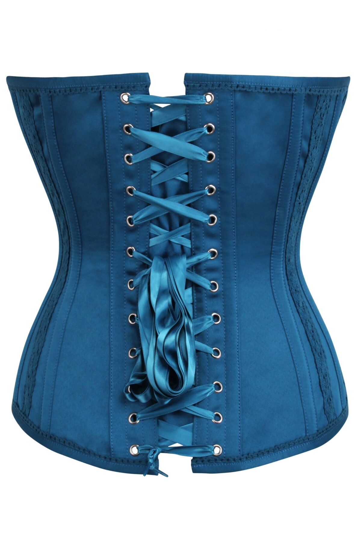 Blue Satin Bustier Waist Trainer Overbust Corset Top