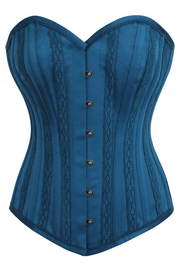 Blue Satin Bustier Waist Trainer Overbust Corset Top