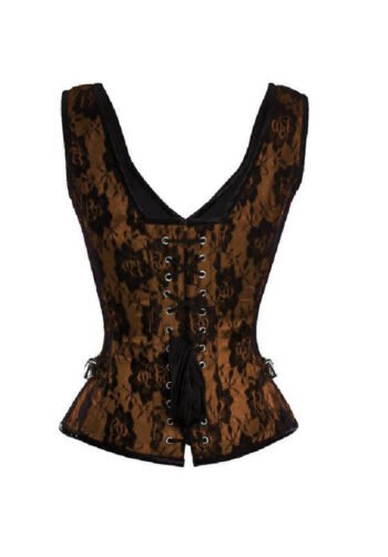 Brown Net Covered Shoulder Strap Satin Bustier Gothic Corset Top