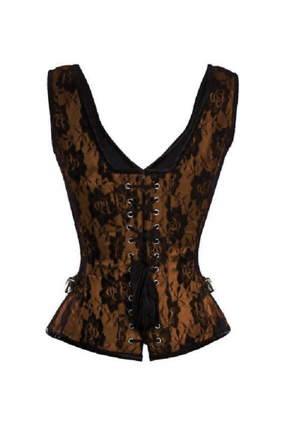 Brown Net Covered Shoulder Strap Satin Bustier Gothic Corset Top