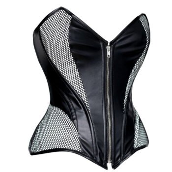 Front Zip Corset Mesh Fabric Panels Boned Corset