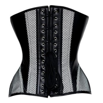 Front Zip Corset Mesh Fabric Panels Boned Corset