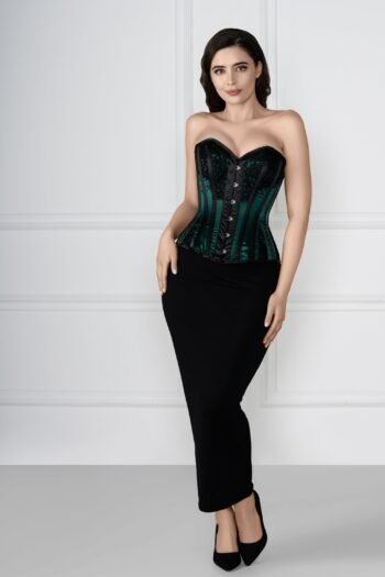 Green Satin Bustier Waist Taming Overbust Waist Cincher
