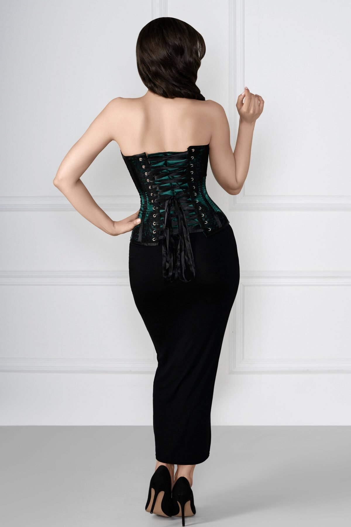 Green Satin Bustier Waist Taming Overbust Waist Cincher