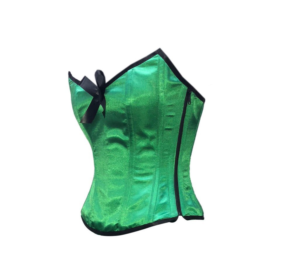 Green Satin Bustier Zipper with Bow Costume Waist Training