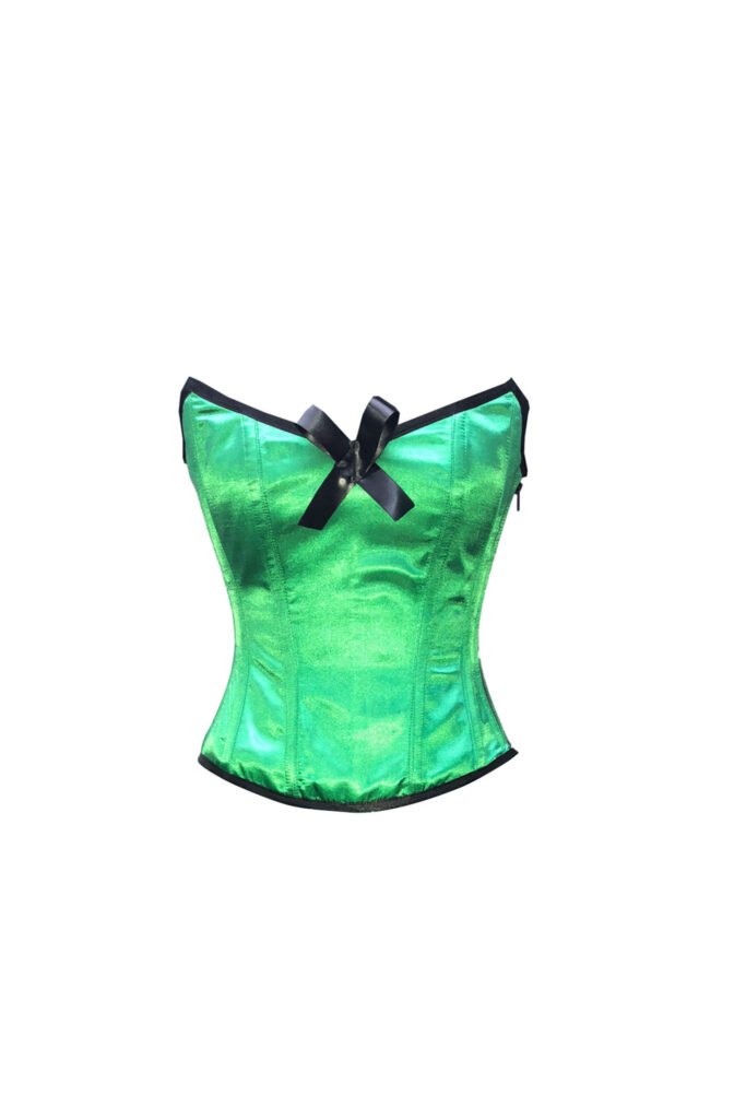 Green Satin Bustier Zipper with Bow Costume Waist Training