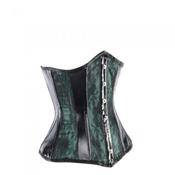 Green Satin Underbust Corset With PVC Trim