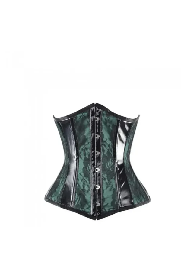 Green Satin Underbust Corset With PVC Trim